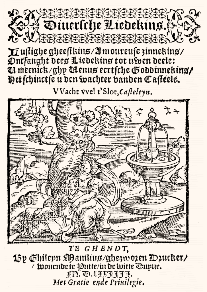 Titelpagina van de Diversche Liedekins van Matthijs de Castelein (Manilius, 1574)